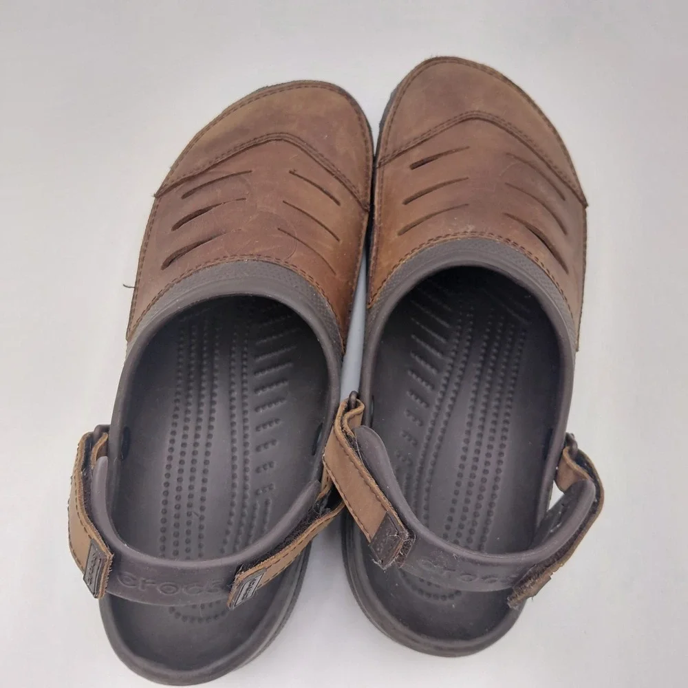 Crocs Yukon Clogs Mens 13 Leather Upper Slip On Back Strap Embossed Mickey